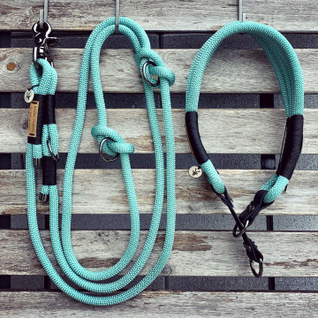 Set aus dreifach verstellbarer Leine und Zugstopp-Halsband (dreifach)