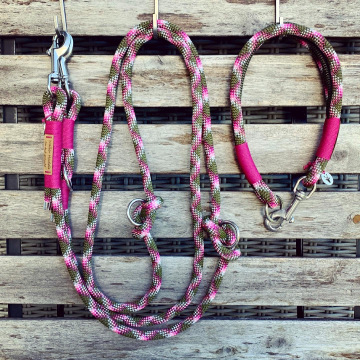 Set aus dreifach verstellbarer Leine und festem Halsband (dreifach)