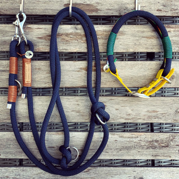 Set aus dreifach verstellbarer Leine und verstellbarem Halsband
